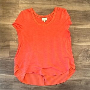 Deletta Orange Relaxed Ribbed Short Sleeve Tee